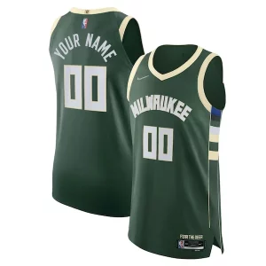 Milwaukee Bucks Nike 2021/22 Diamond Authentic Custom Jersey Icon Edition Hunter Green