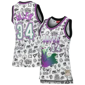 Ray Allen Milwaukee Bucks Women's 1996 Doodle Swingman Jersey White
