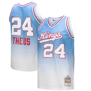 Reggie Theus Sacramento Kings 1985/86 Hardwood Classics Fadeaway Swingman Player Jersey White/Light Blue