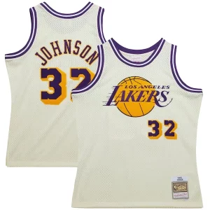 Magic Johnson Los Angeles Lakers Chainstitch Swingman Jersey Cream