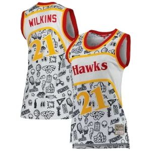 Dominique Wilkins Atlanta Hawks Women's 1986 Doodle Swingman Jersey White
