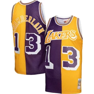 Wilt Chamberlain Los Angeles Lakers Hardwood Classics 1971/72 Split Swingman Jersey Purple/Gold