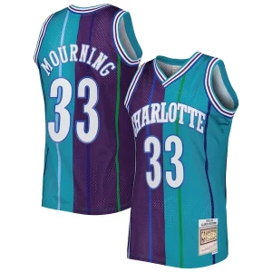 Alonzo Mourning Charlotte Hornets Hardwood Classics 1992/93 Split Swingman Jersey Teal/Purple
