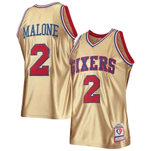 Moses Malone Philadelphia 76ers 75th Anniversary 1982/83 Hardwood Classics Swingman Jersey Gold