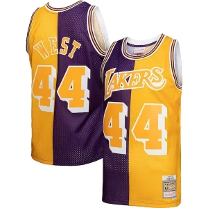 Jerry West Los Angeles Lakers Hardwood Classics 1971/72 Split Swingman Jersey Purple/Gold