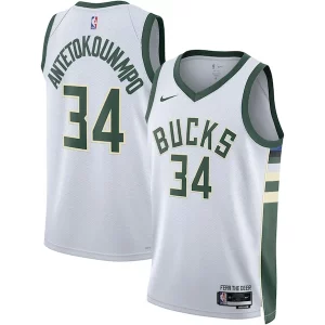Giannis Antetokounmpo Milwaukee Bucks Nike Unisex Swingman Jersey Association Edition White/Hunter Green