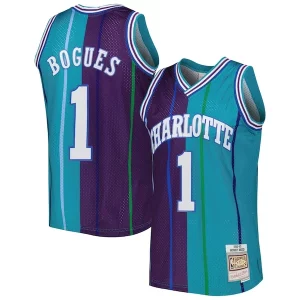 Muggsy Bogues Charlotte Hornets Hardwood Classics 1992/93 Split Swingman Jersey Teal/Purple