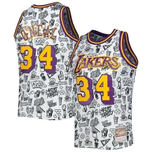 Shaquille O'Neal Los Angeles Lakers 1996/97 Hardwood Classics Doodle Swingman Jersey White
