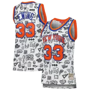 Patrick Ewing New York Knicks Women's 1991 Doodle Swingman Jersey White