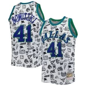 Dirk Nowitzki Dallas Mavericks 1998/99 Hardwood Classics Doodle Swingman Jersey White
