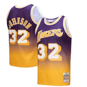 Magic Johnson Los Angeles Lakers 1984/85 Hardwood Classics Fadeaway Swingman Player Jersey Gold/Purple