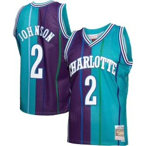 Larry Johnson Charlotte Hornets Hardwood Classics Split Swingman Jersey Teal/Purple