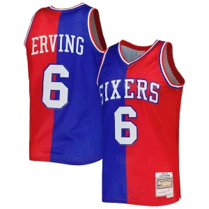Julius Erving Philadelphia 76ers Hardwood Classics 1982/83 Split Swingman Jersey Royal/Red