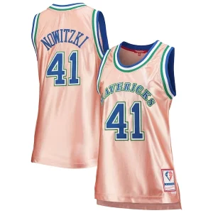 Dirk Nowitzki Dallas Mavericks Women's 75th Anniversary Rose Gold 1998 Swingman Jersey Pink