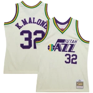 Karl Malone Utah Jazz Chainstitch Swingman Jersey Cream