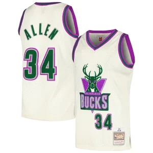 Ray Allen Milwaukee Bucks Chainstitch Swingman Jersey Cream