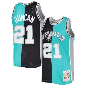 Tim Duncan San Antonio Spurs Hardwood Classics 1998/99 Split Swingman Jersey Black/Teal