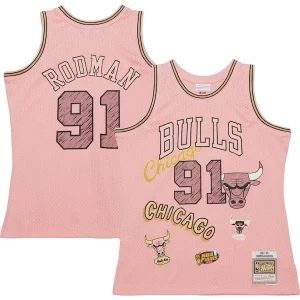 Dennis Rodman Chicago Bulls 1997/98 Swingman Sidewalk Sketch Jersey Pink